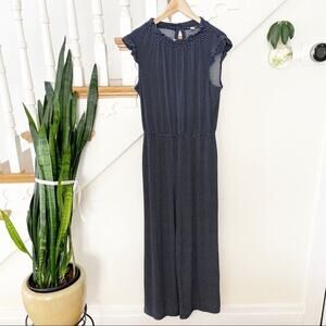 Adrianna Pappell Blue Polka Dot Ruffle Sleeve Jumpsuit Size Medium